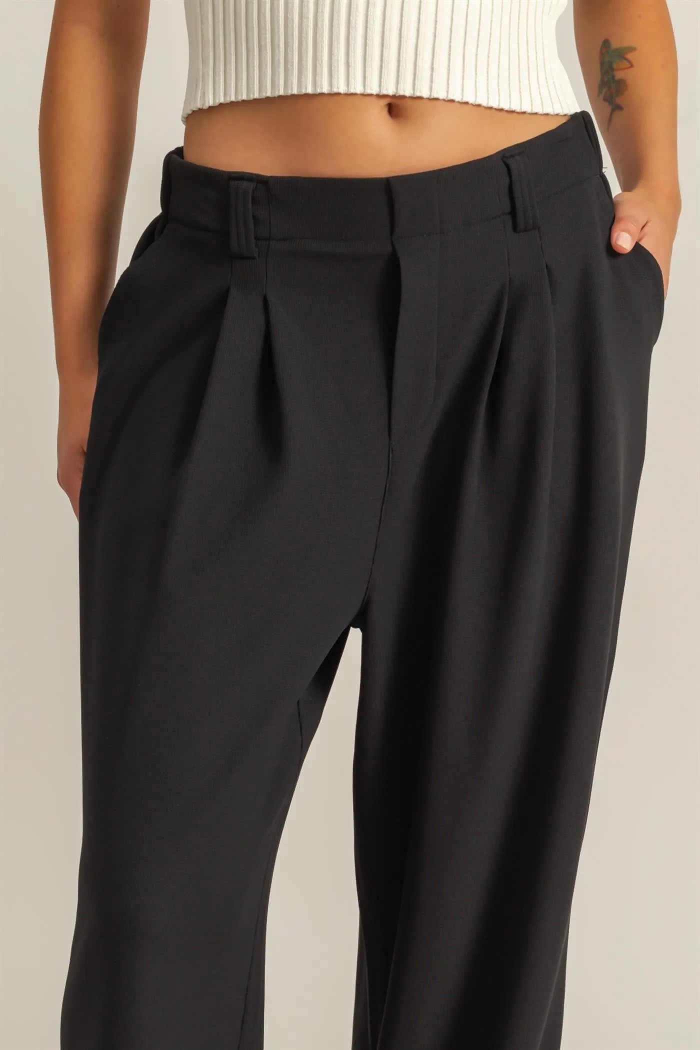 DZ25A673-Waffle Knit High-Waist Wide-Leg Pants