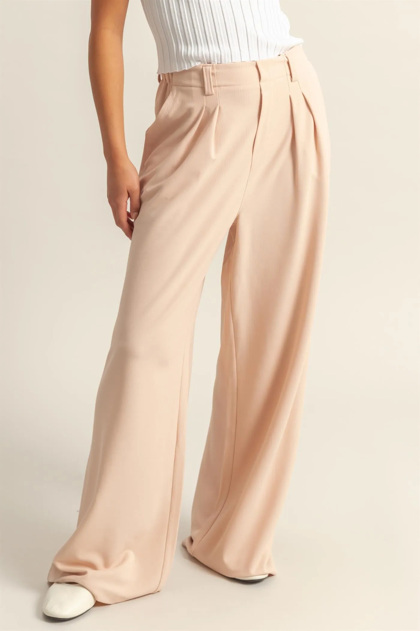 DZ25A673-Waffle Knit High-Waist Wide-Leg Pants