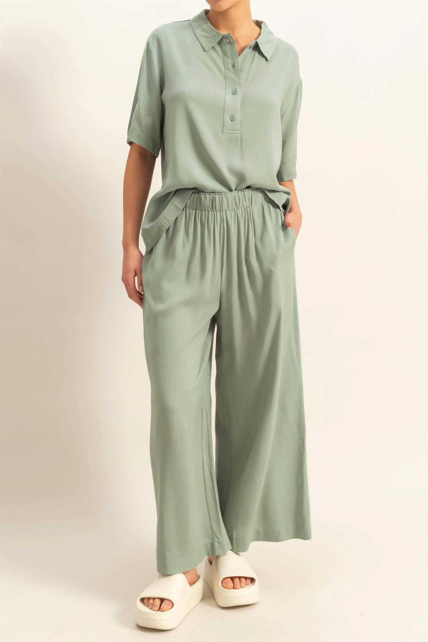 DZ25C192-High Waist Woven Wide Leg Pants