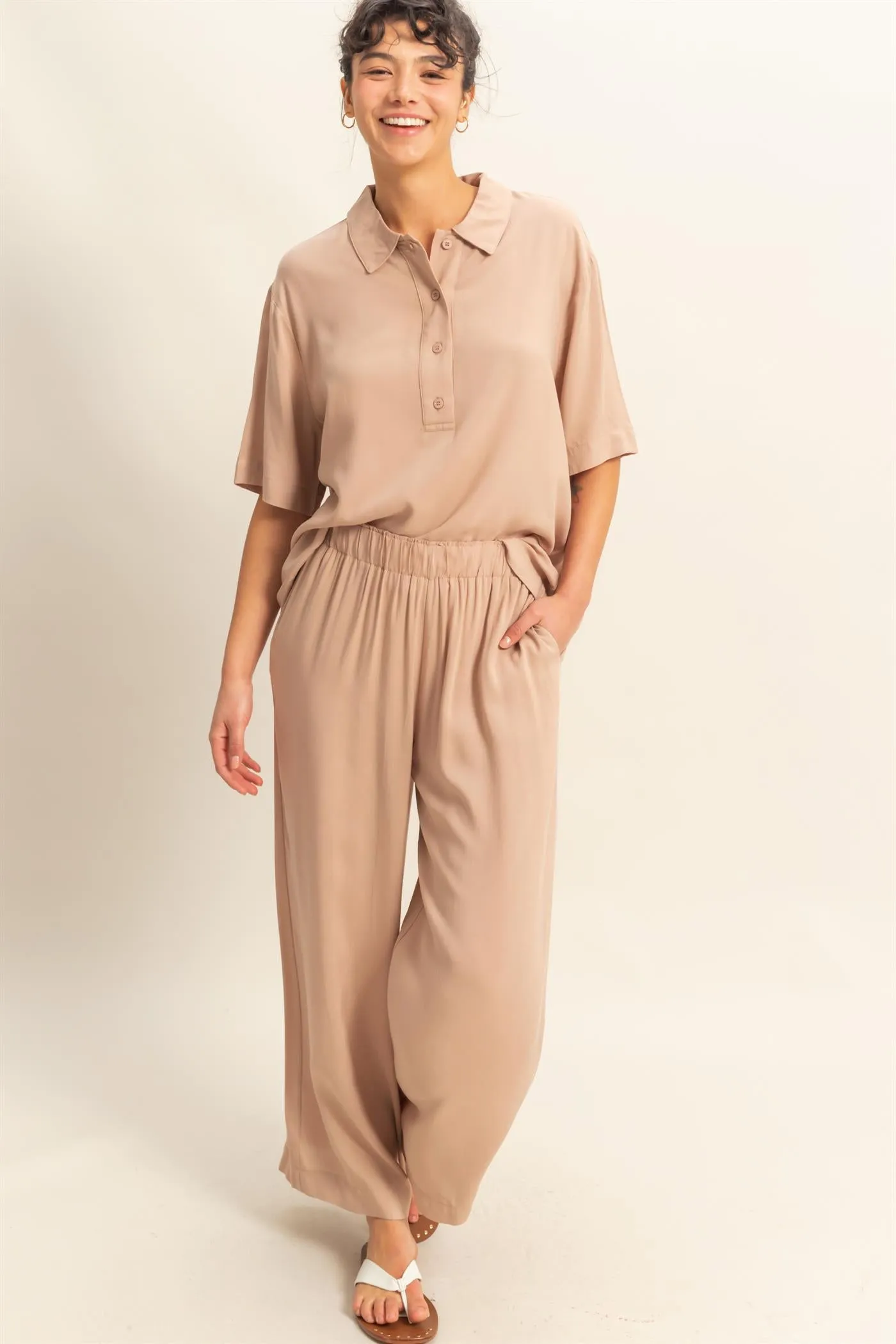 DZ25C192-High Waist Woven Wide Leg Pants