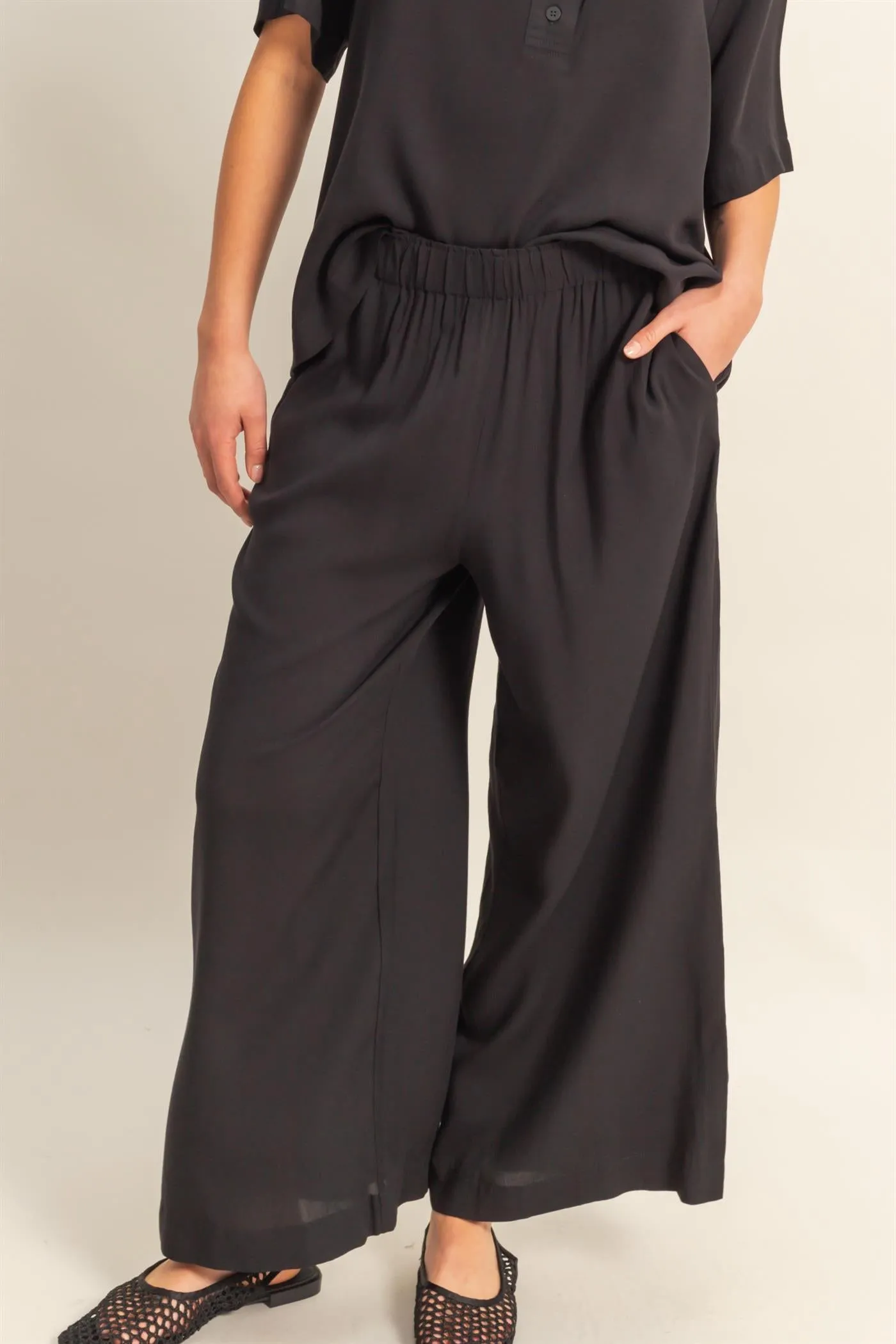 DZ25C192-High Waist Woven Wide Leg Pants