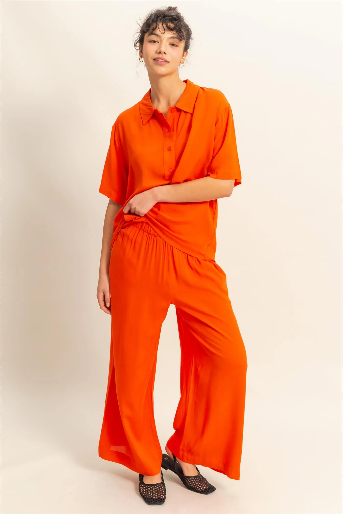 DZ25C192-High Waist Woven Wide Leg Pants