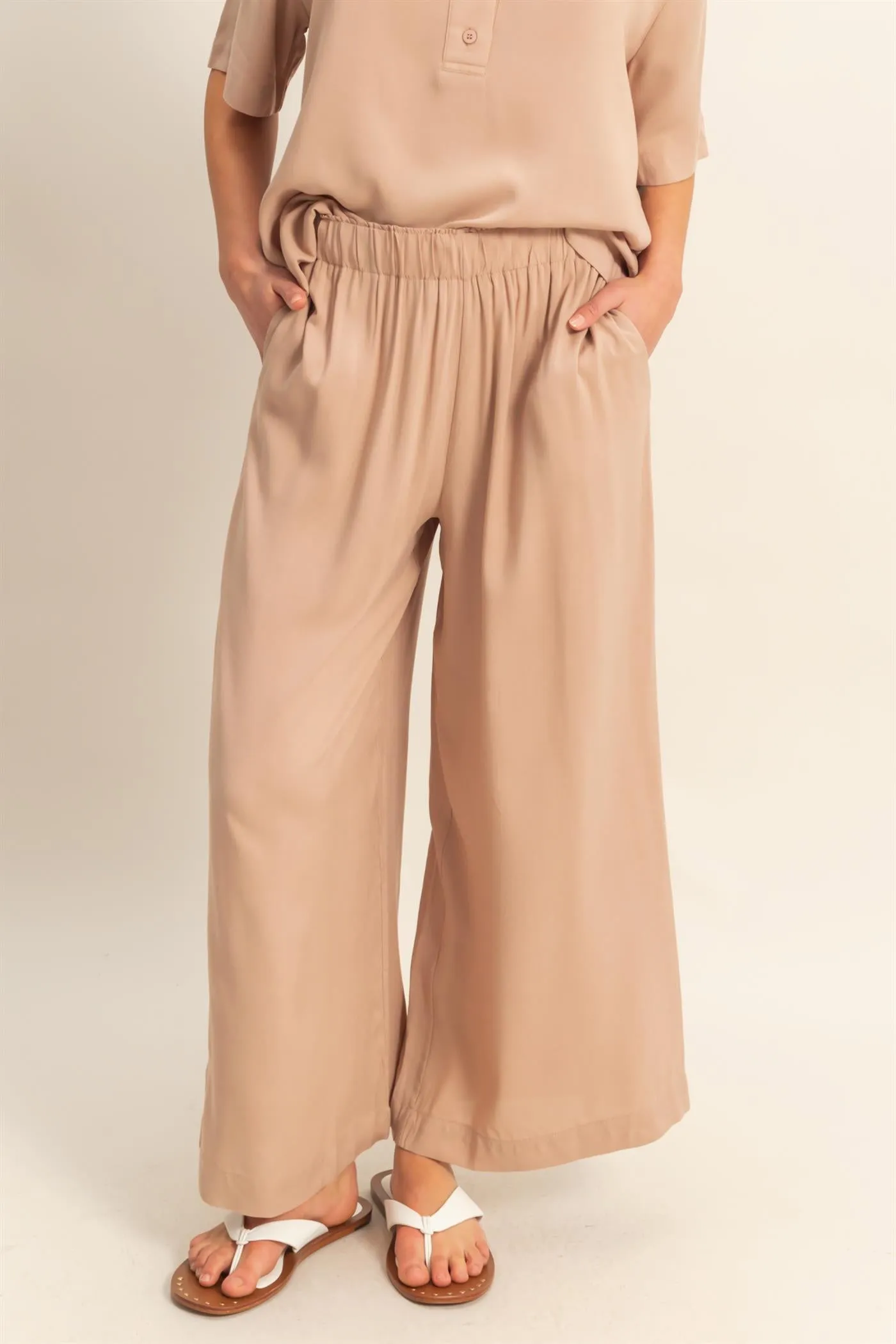 DZ25C192-High Waist Woven Wide Leg Pants