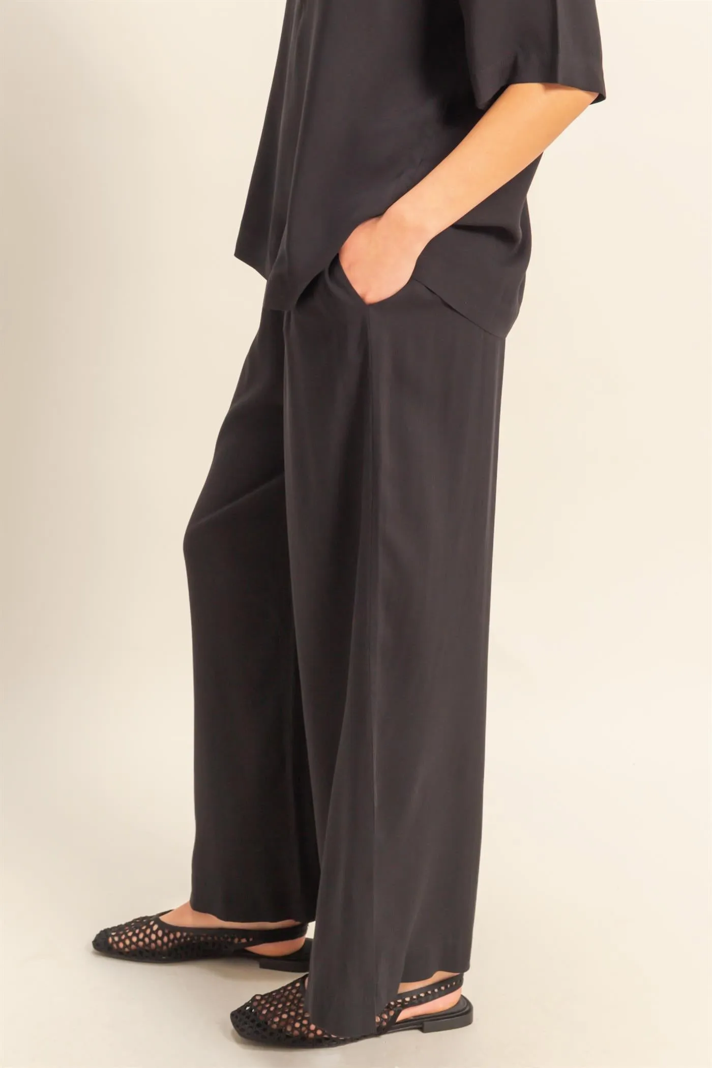 DZ25C192-High Waist Woven Wide Leg Pants