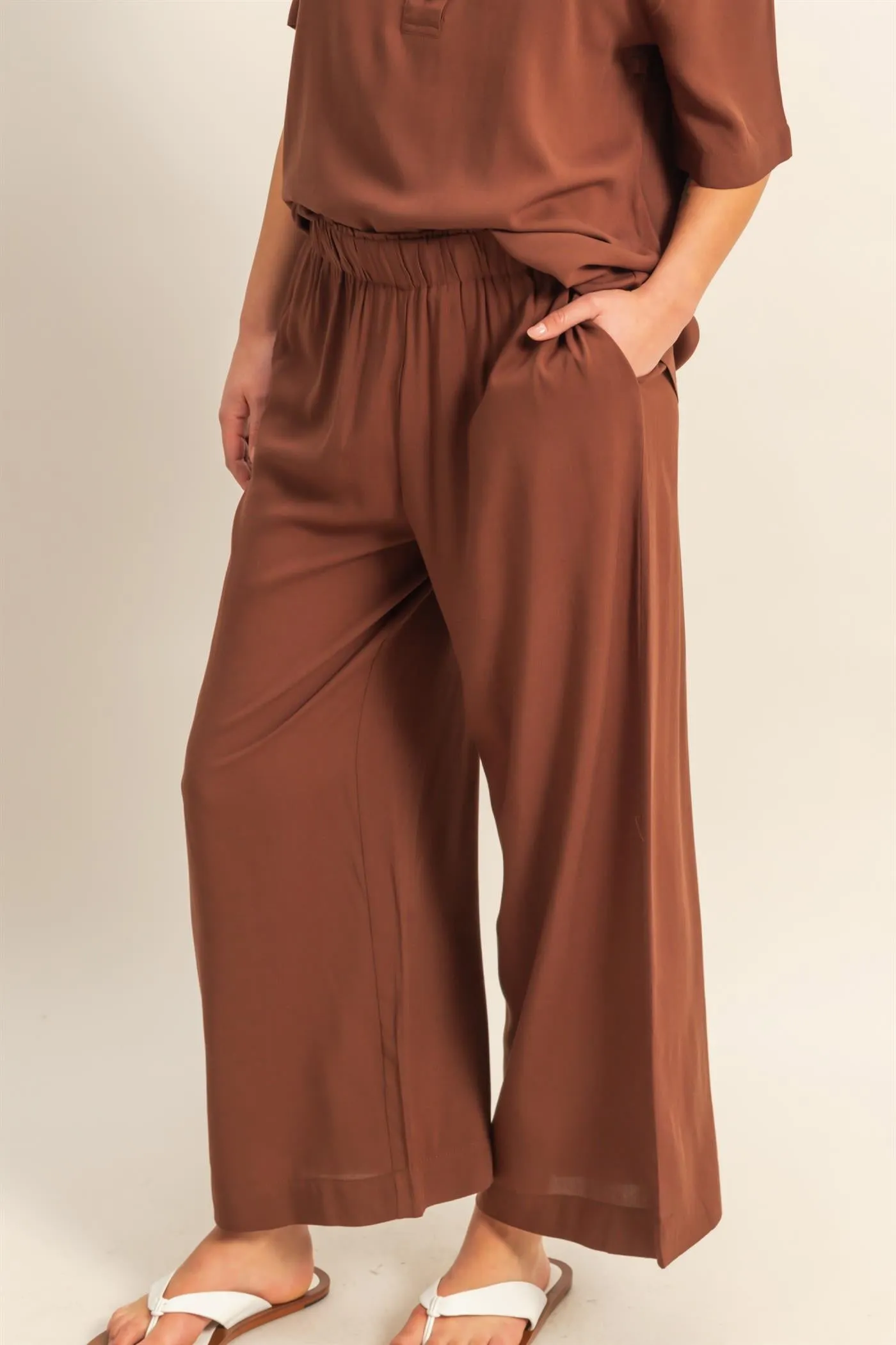 DZ25C192-High Waist Woven Wide Leg Pants