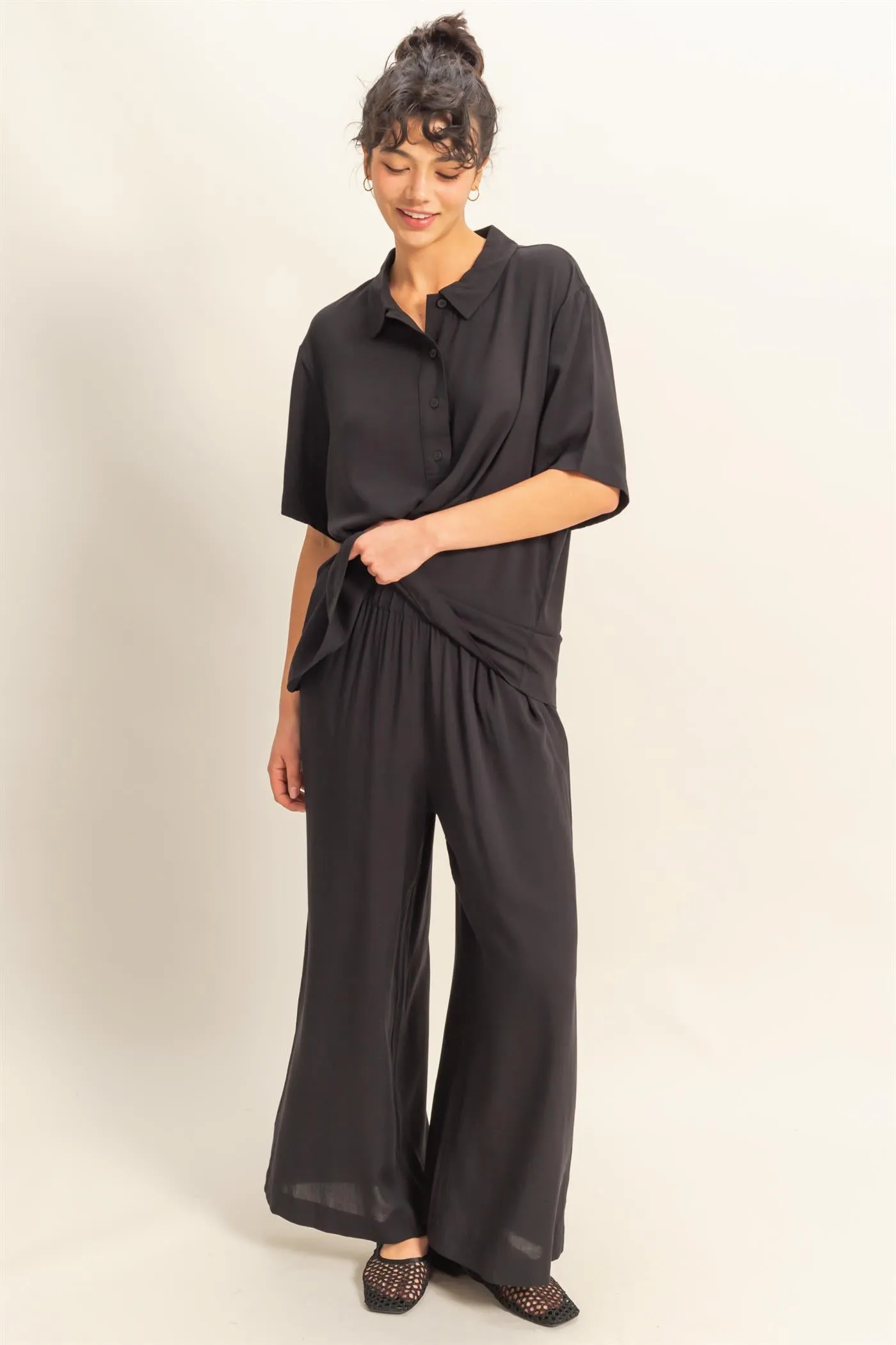 DZ25C192-High Waist Woven Wide Leg Pants