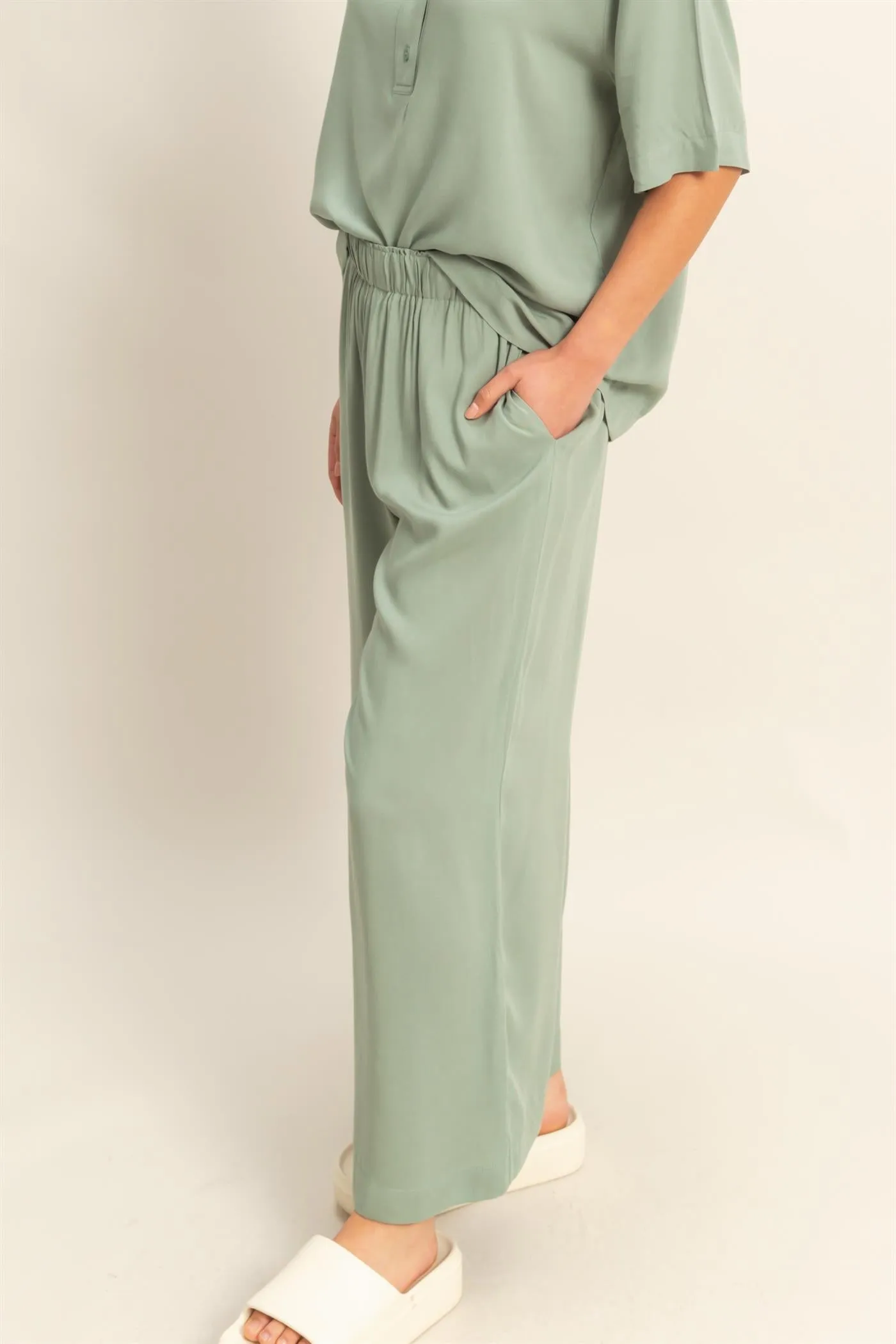 DZ25C192-High Waist Woven Wide Leg Pants