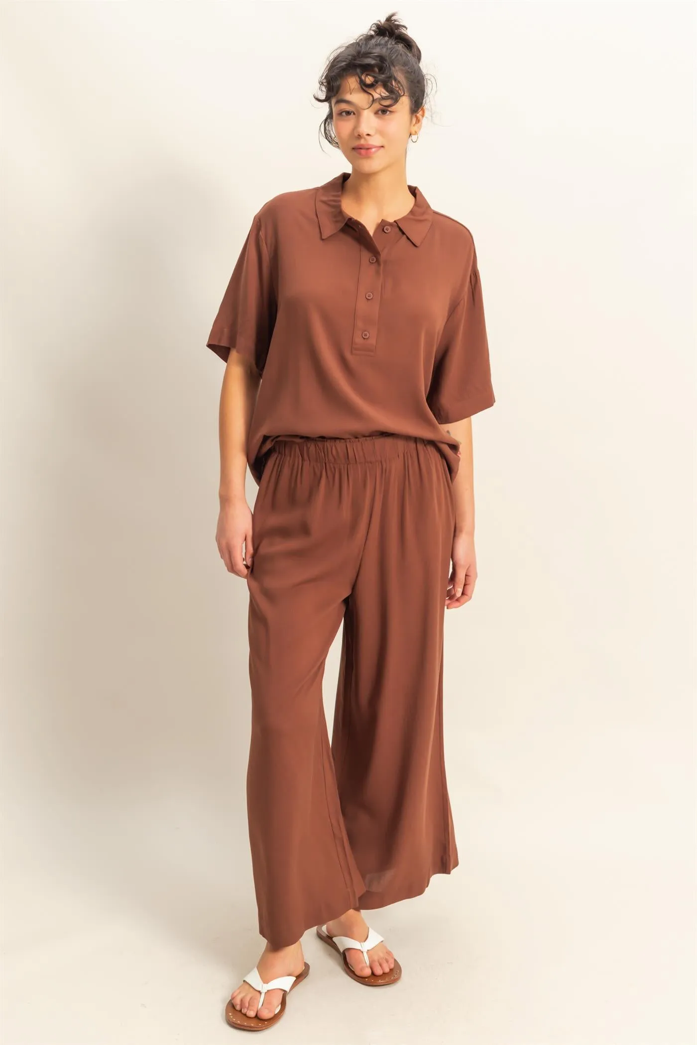 DZ25C192-High Waist Woven Wide Leg Pants