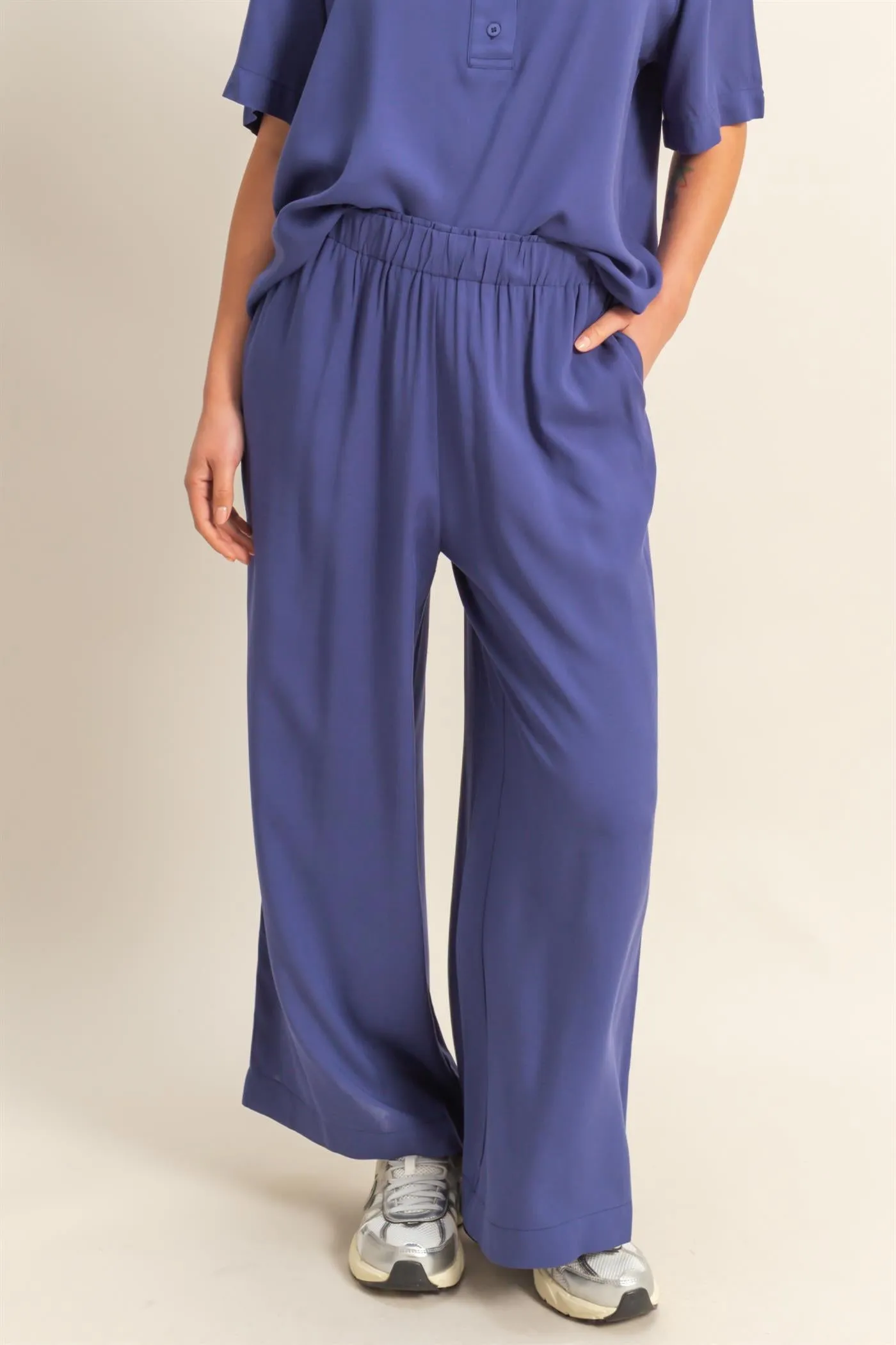 DZ25C192-High Waist Woven Wide Leg Pants