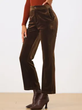 Elegant Straight Leg Velvet High Waist Ankle Pants