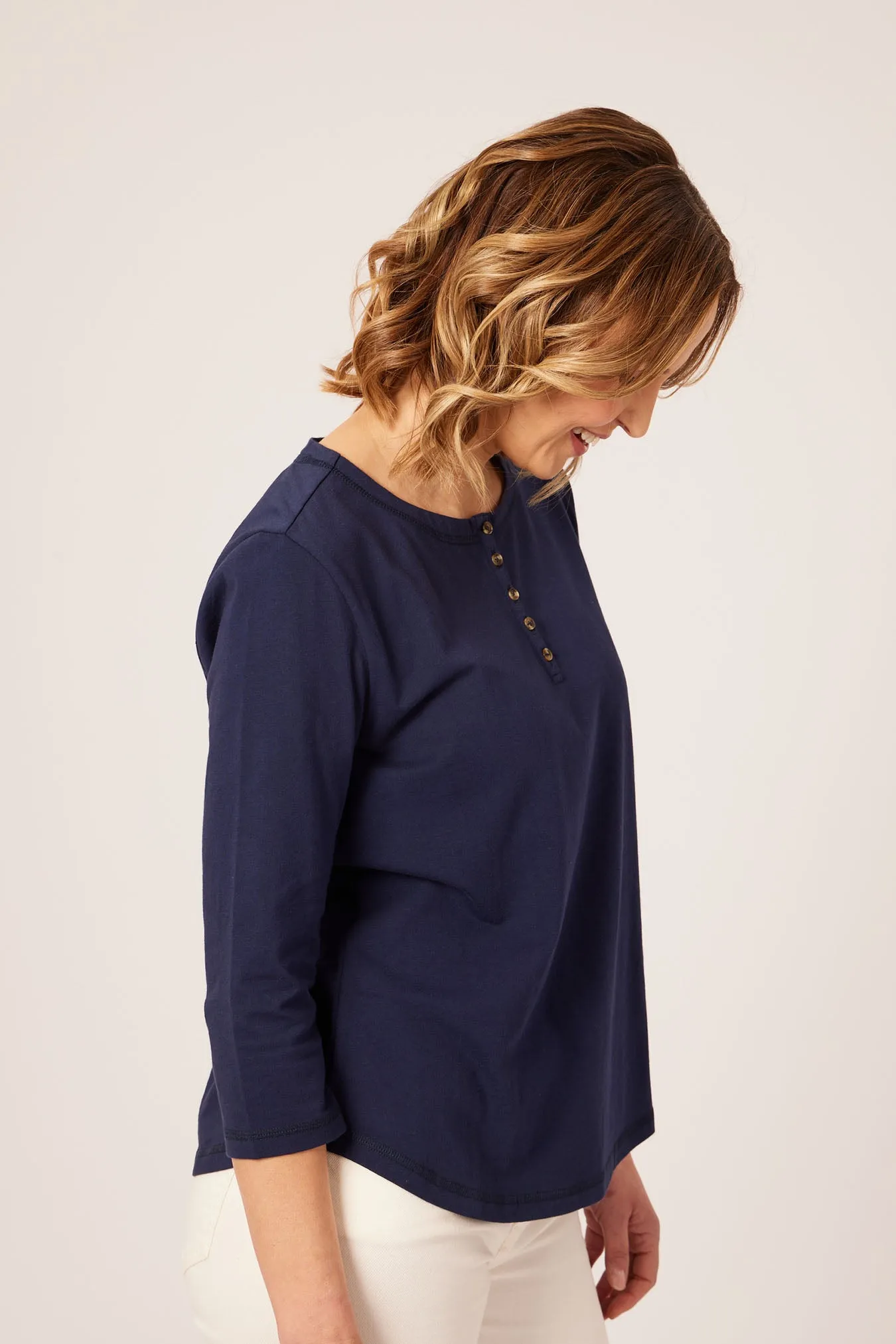 Elizabeth - Henley Jersey Top - Navy