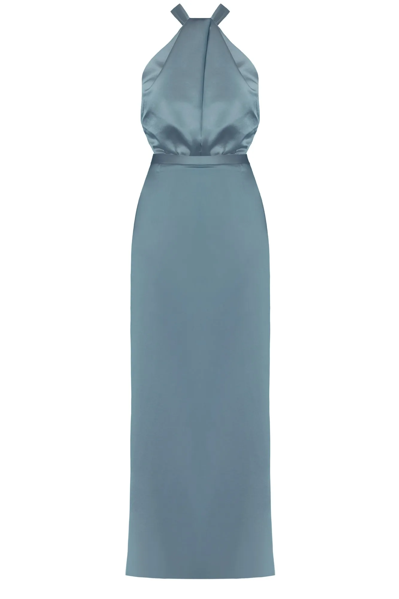 ELONA blue satin long evening dress