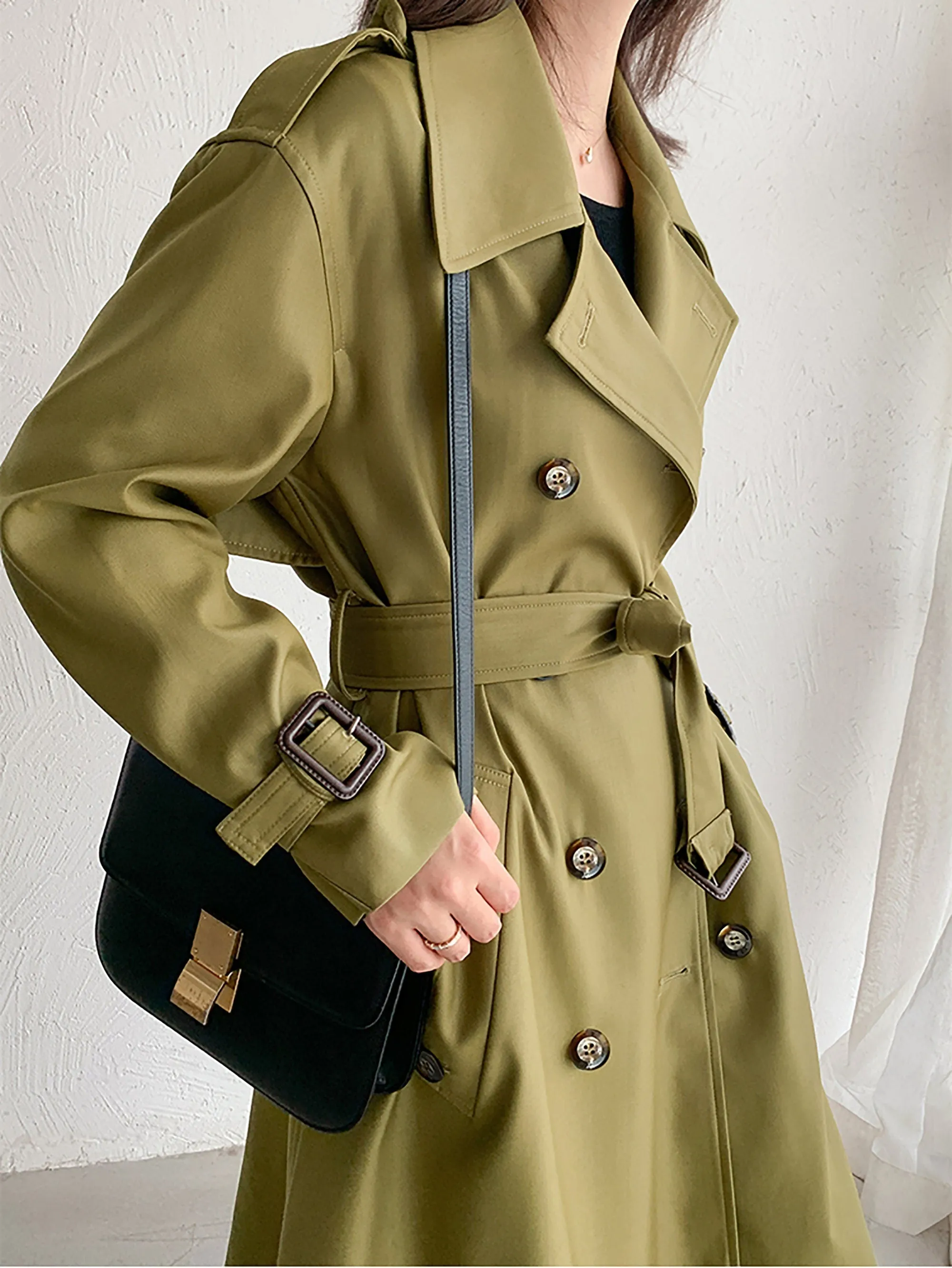 Epaulet Double Breasted Button Belted Long Trench Coat