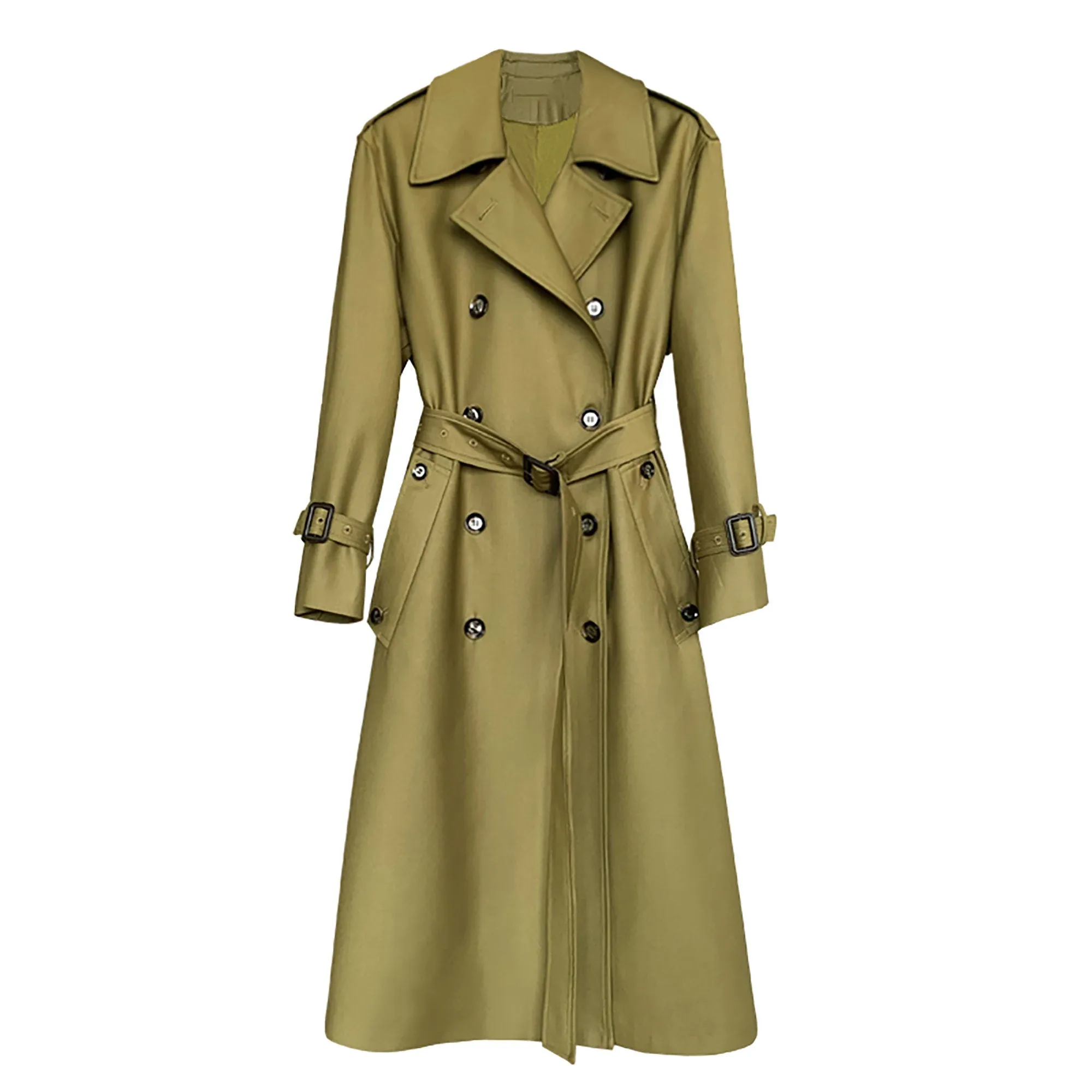 Epaulet Double Breasted Button Belted Long Trench Coat