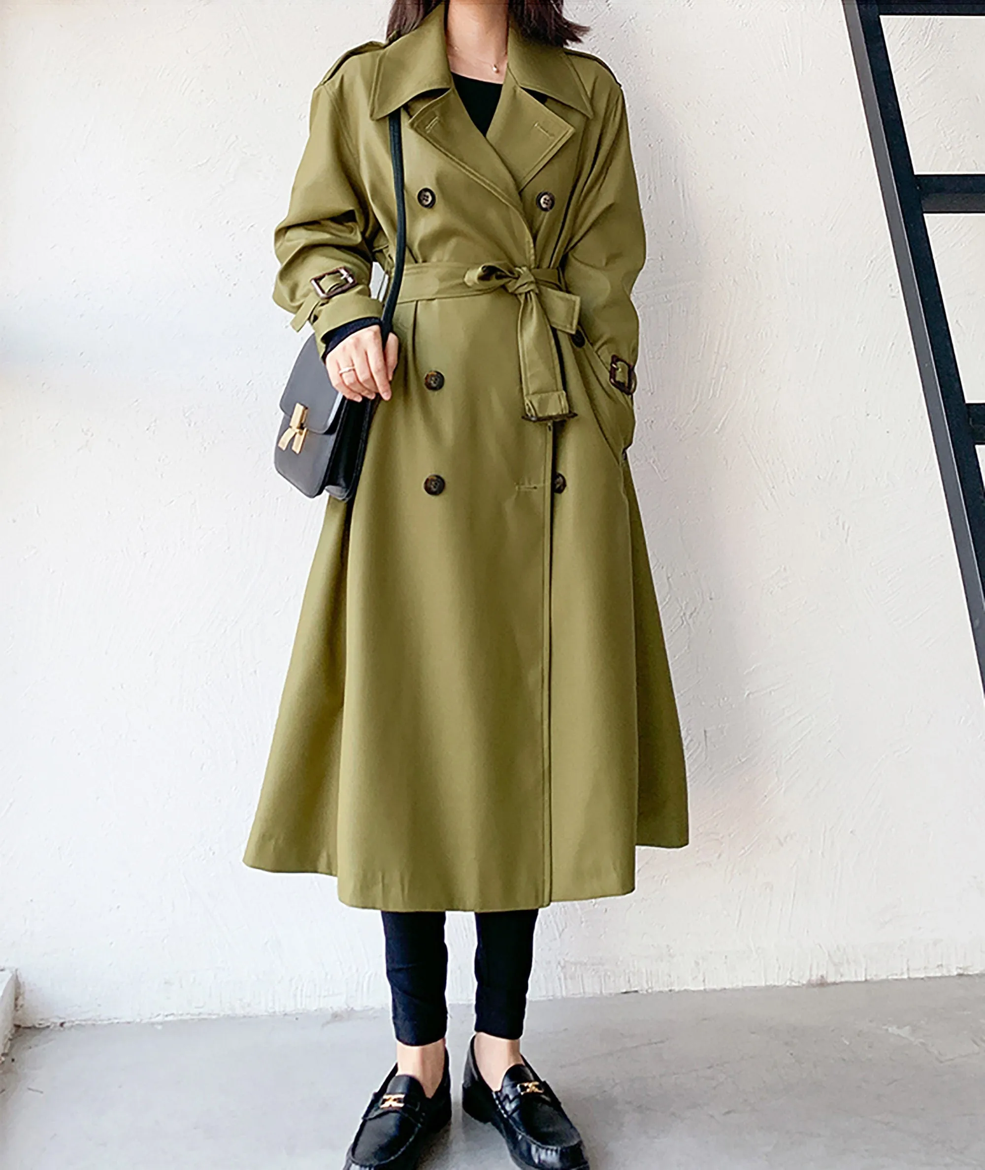 Epaulet Double Breasted Button Belted Long Trench Coat