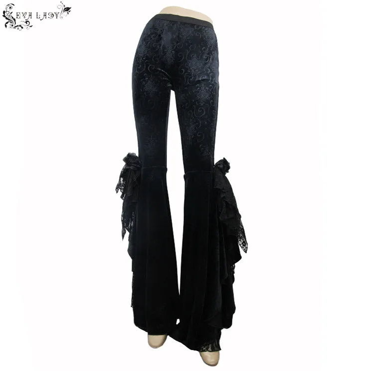 EPT002 sexy women dark patterned stretchy embossed velvet flared pants