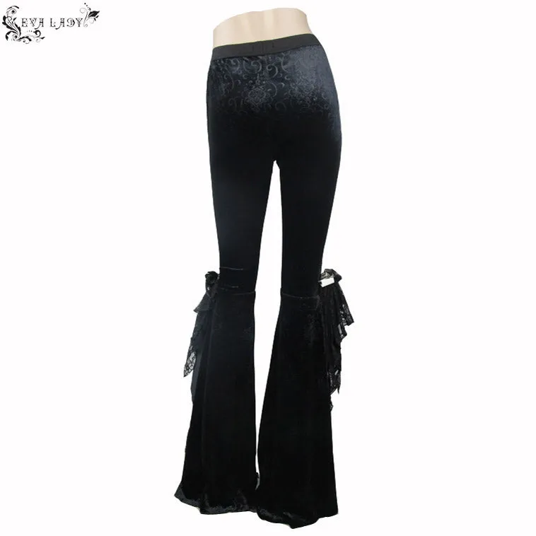 EPT002 sexy women dark patterned stretchy embossed velvet flared pants