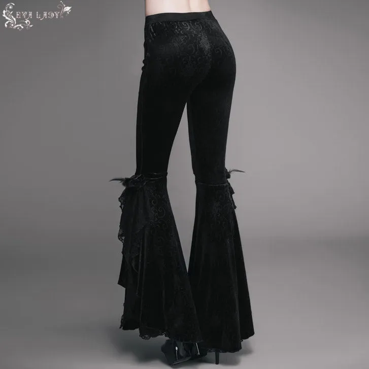 EPT002 sexy women dark patterned stretchy embossed velvet flared pants