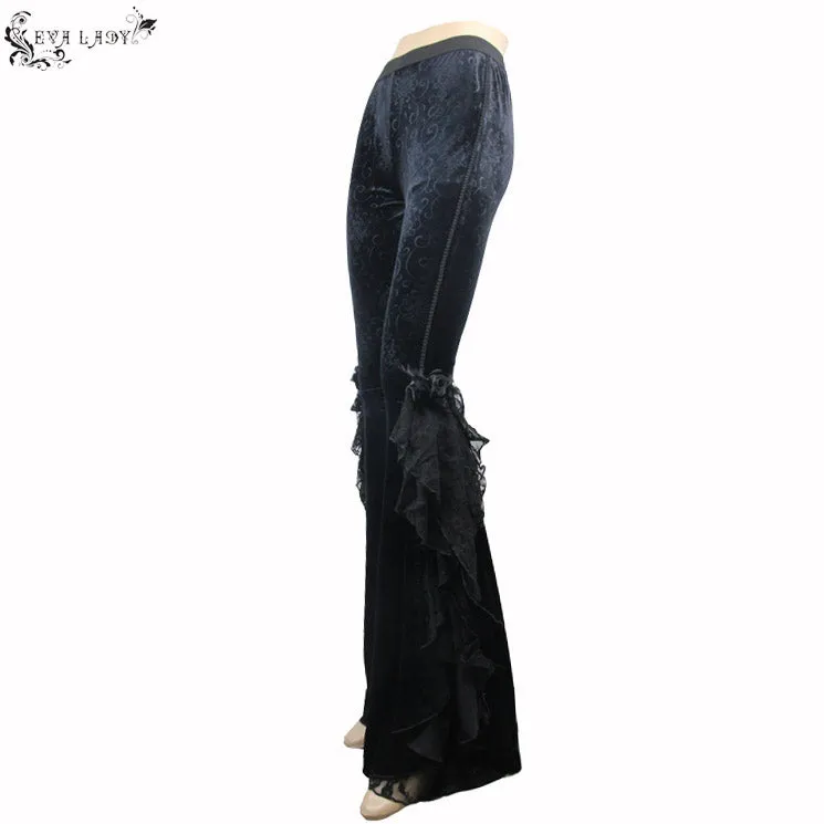 EPT002 sexy women dark patterned stretchy embossed velvet flared pants