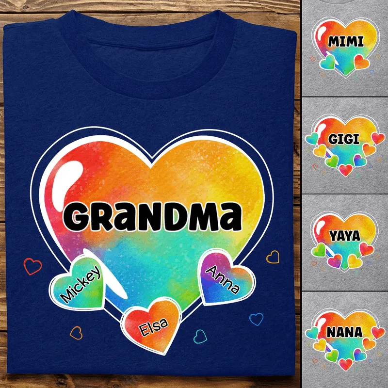 Family - Colorful Sweet Heart Grandma Auntie Mom Kids - Personalized T-Shirt