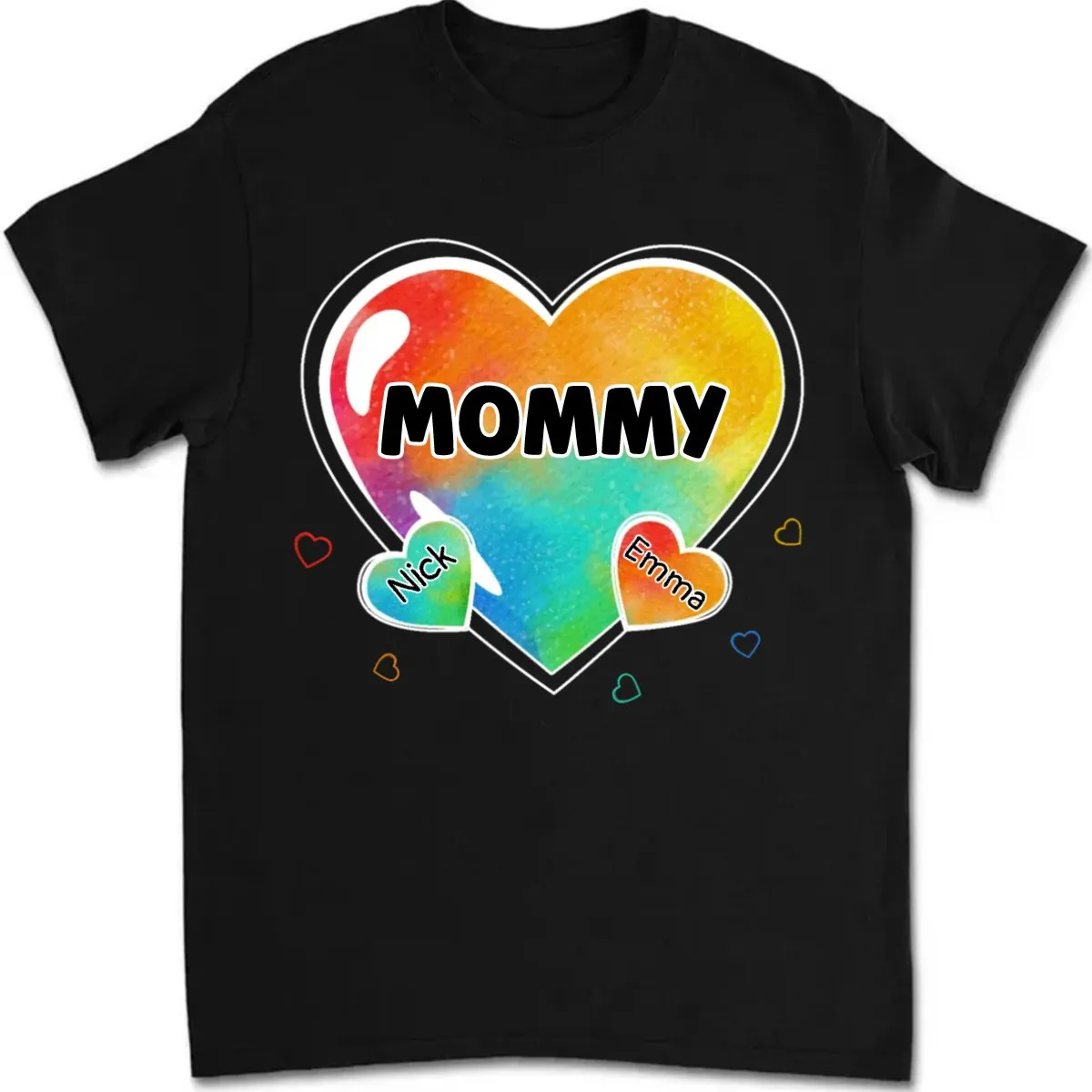 Family - Colorful Sweet Heart Grandma Auntie Mom Kids - Personalized T-Shirt