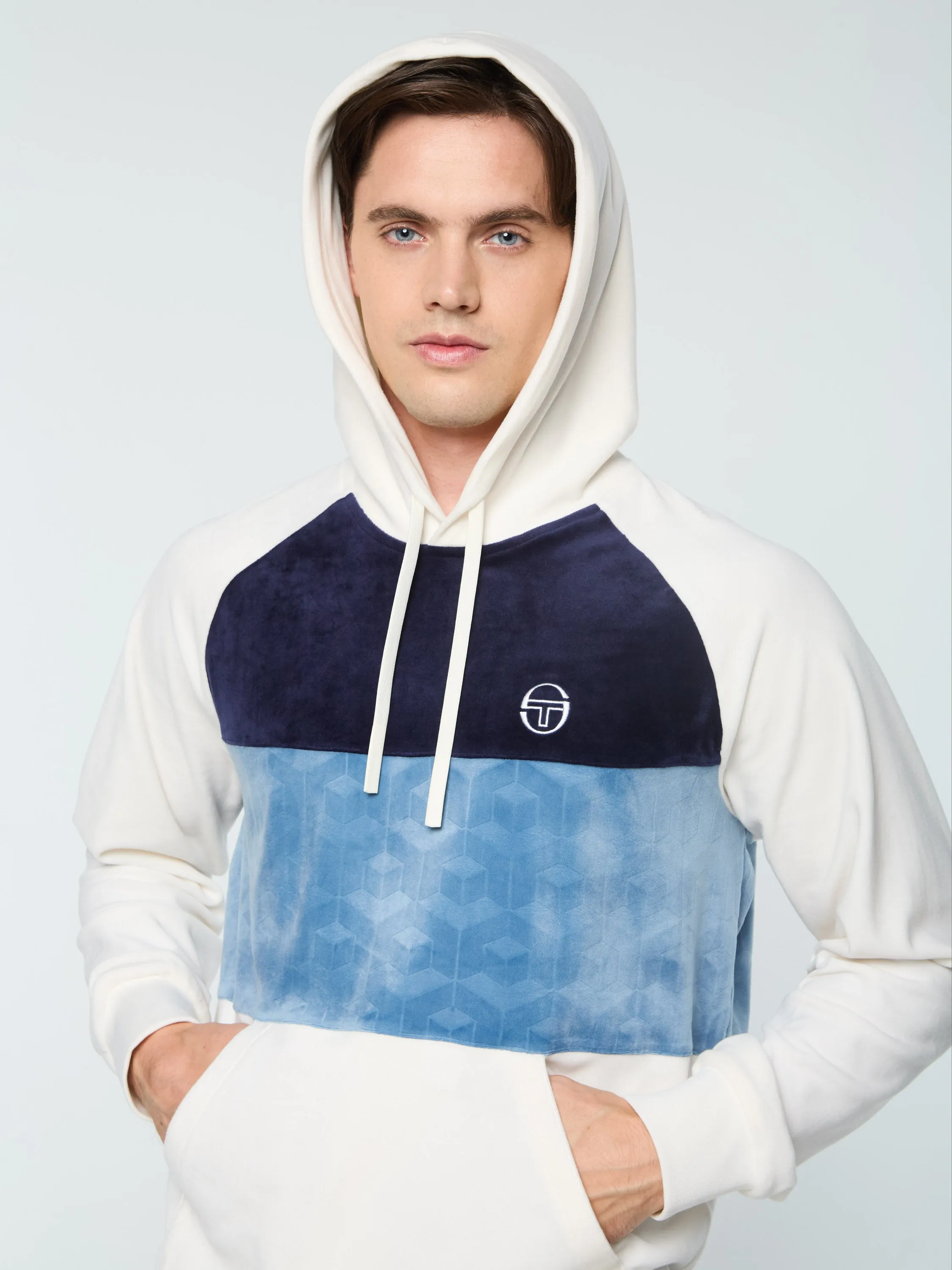 Foggia Velour Debossed Hoodie- Gardenia