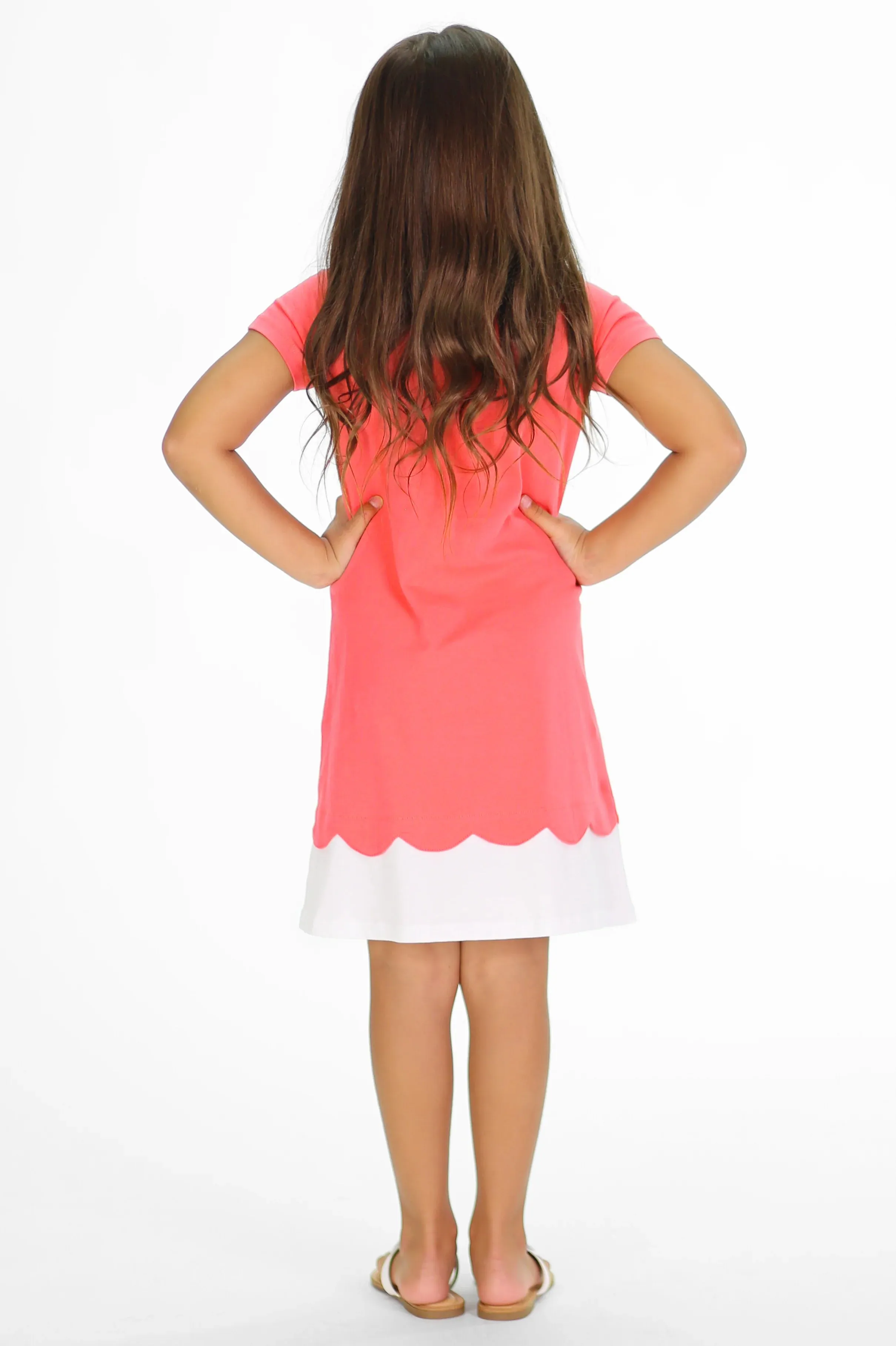 Girls Newberry Dress-Calypso Coral/White Hem