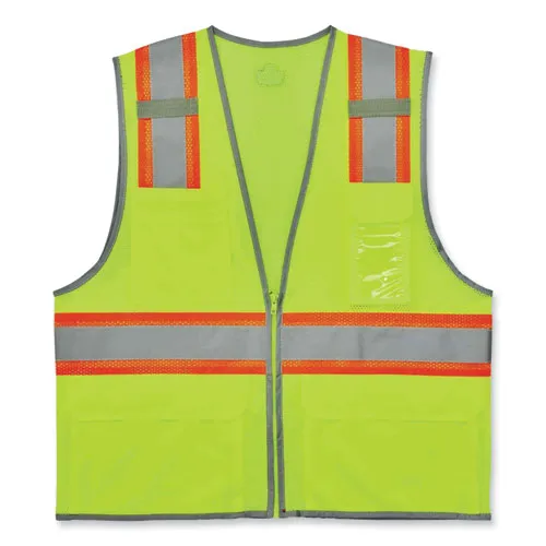 Glowear 8246z Class 2 Two-tone Mesh Reflective Binding Zipper Vest, Polyester, 2x-large/3xl, Lime, Ships In 1-3 Business Days