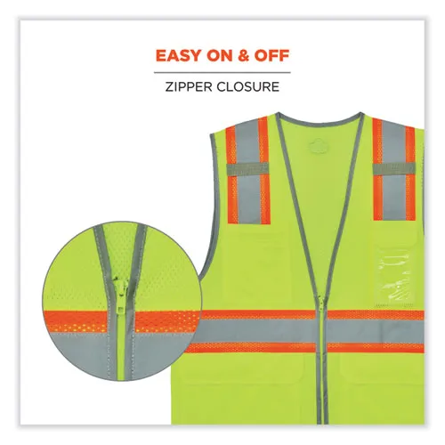 Glowear 8246z Class 2 Two-tone Mesh Reflective Binding Zipper Vest, Polyester, 2x-large/3xl, Lime, Ships In 1-3 Business Days