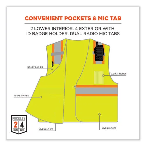 Glowear 8246z Class 2 Two-tone Mesh Reflective Binding Zipper Vest, Polyester, 2x-large/3xl, Lime, Ships In 1-3 Business Days