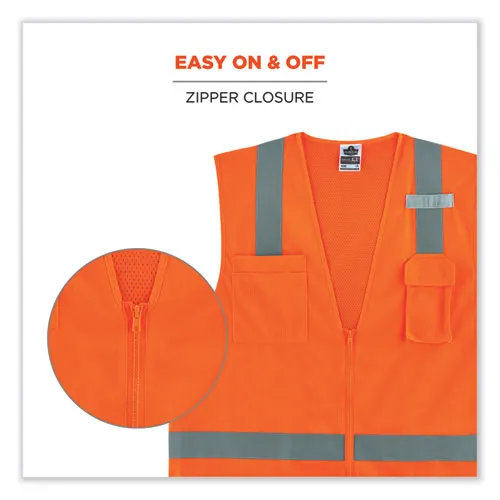 Glowear 8249z Class 2 Economy Surveyors Zipper Vest, Polyester, 2x-large/3x-large, Orange, Ships In 1-3 Business Days