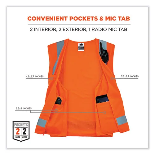 Glowear 8249z Class 2 Economy Surveyors Zipper Vest, Polyester, 2x-large/3x-large, Orange, Ships In 1-3 Business Days