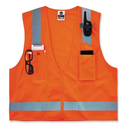 Glowear 8249z Class 2 Economy Surveyors Zipper Vest, Polyester, 2x-large/3x-large, Orange, Ships In 1-3 Business Days