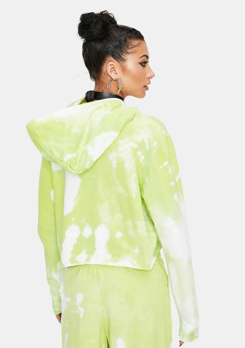 Green Apple Tie Dye Crop Hoodie