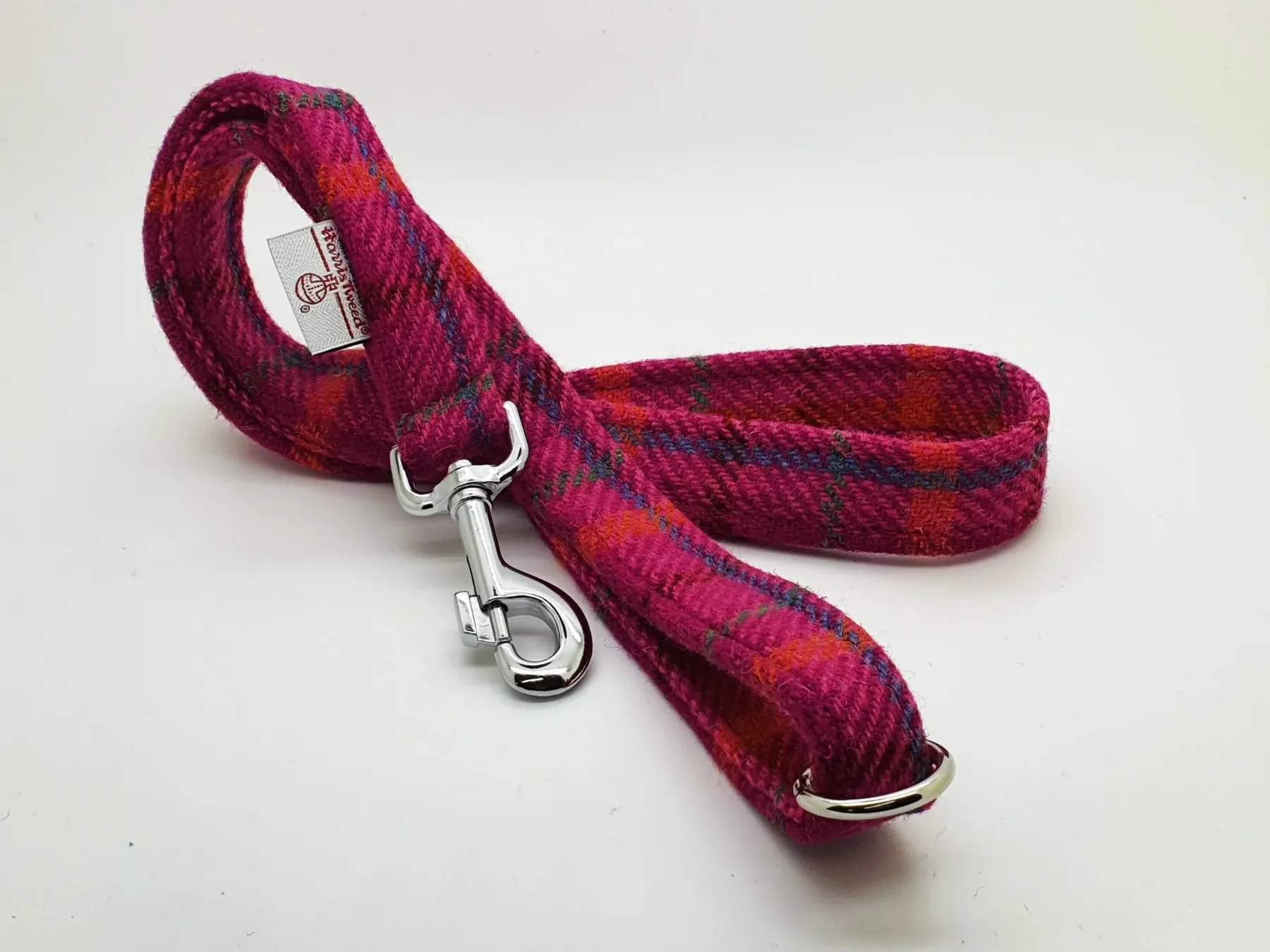 Harris Tweed Cerise Check Buckle Dog Collar