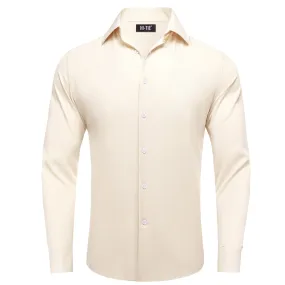 Hi-Tie Light Apricot Beige Business Casual Men Long Sleeve Dress Shirt