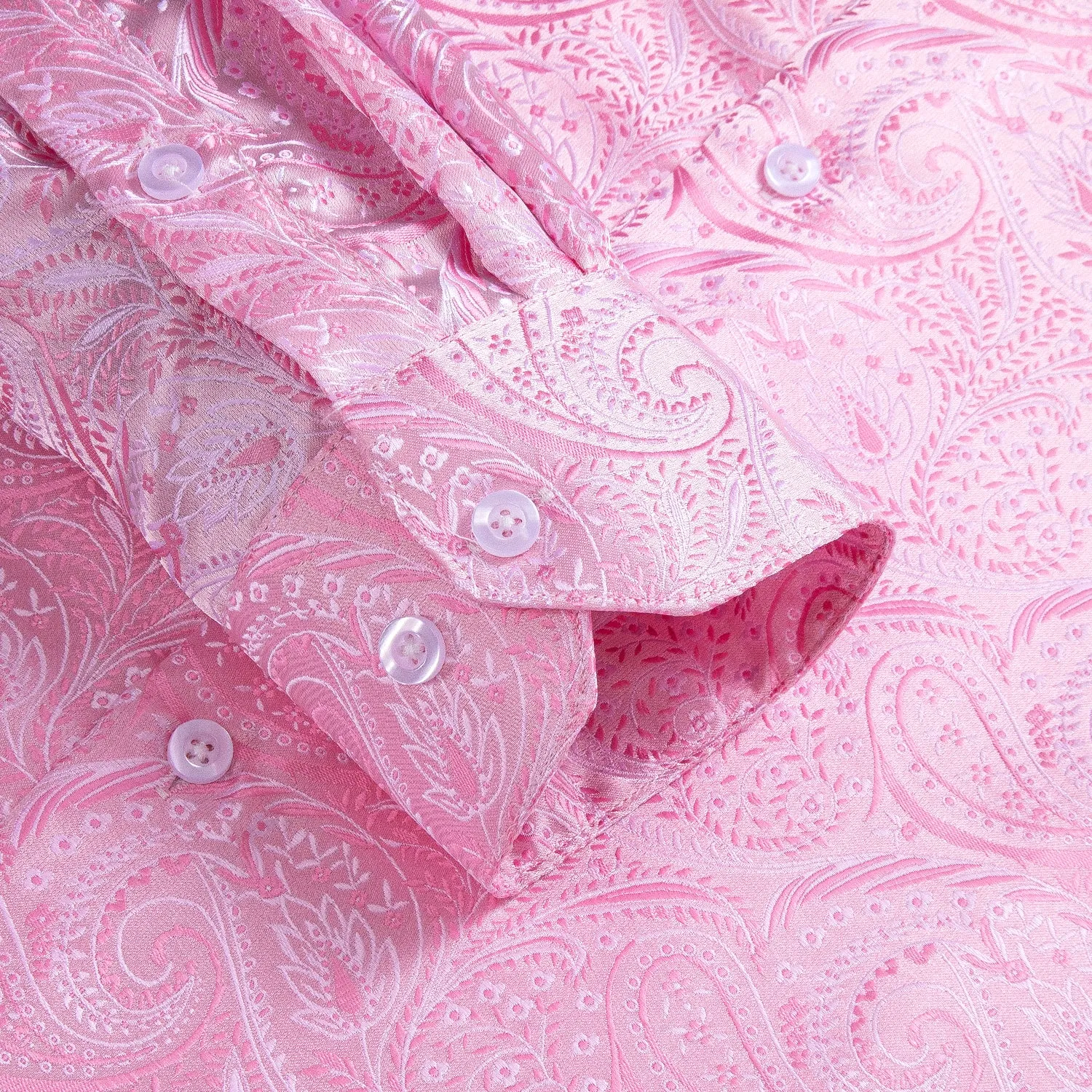 Hi-Tie Light Pink Shirt Baby Pink Paisley Silk Men's Long Sleeve Shirt