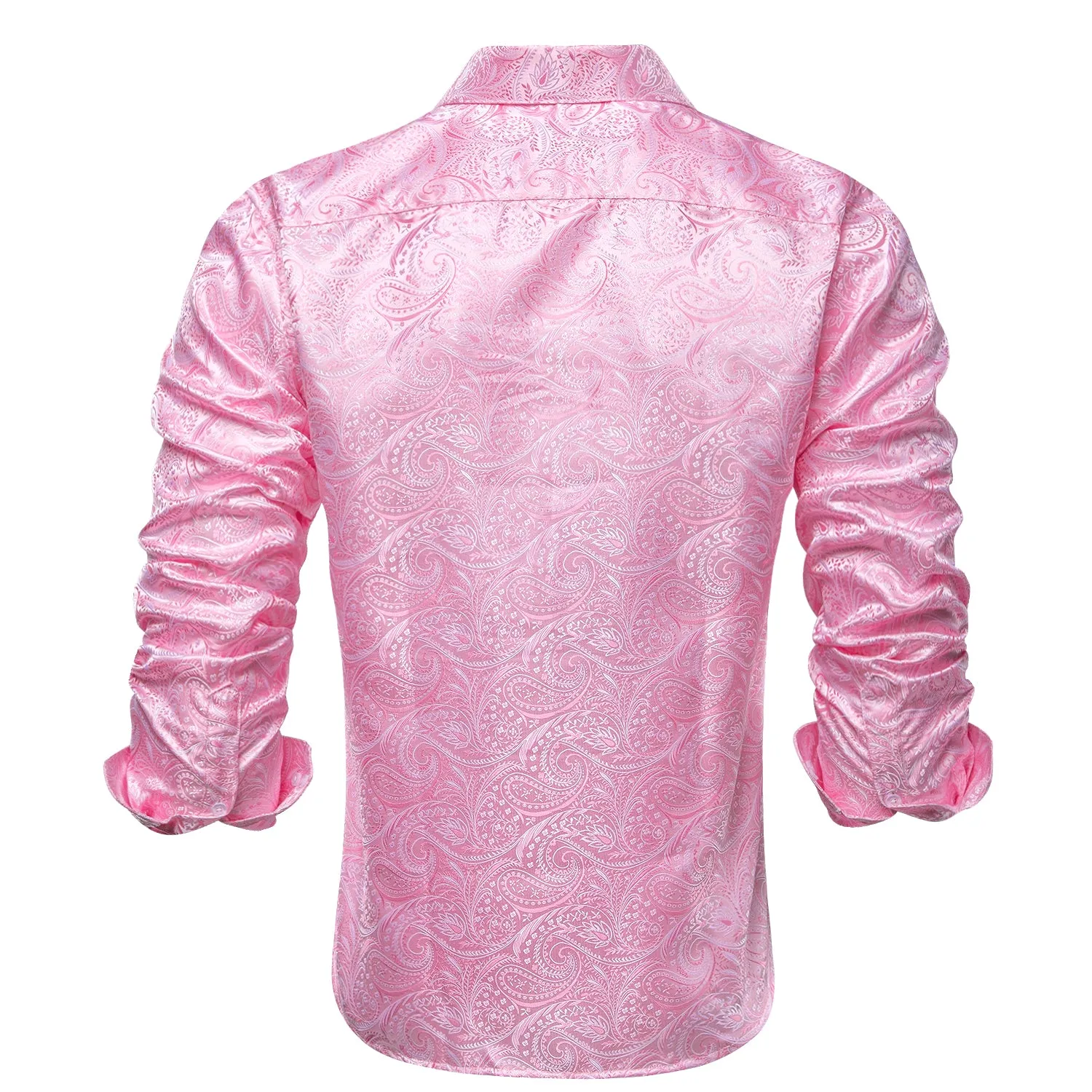 Hi-Tie Light Pink Shirt Baby Pink Paisley Silk Men's Long Sleeve Shirt