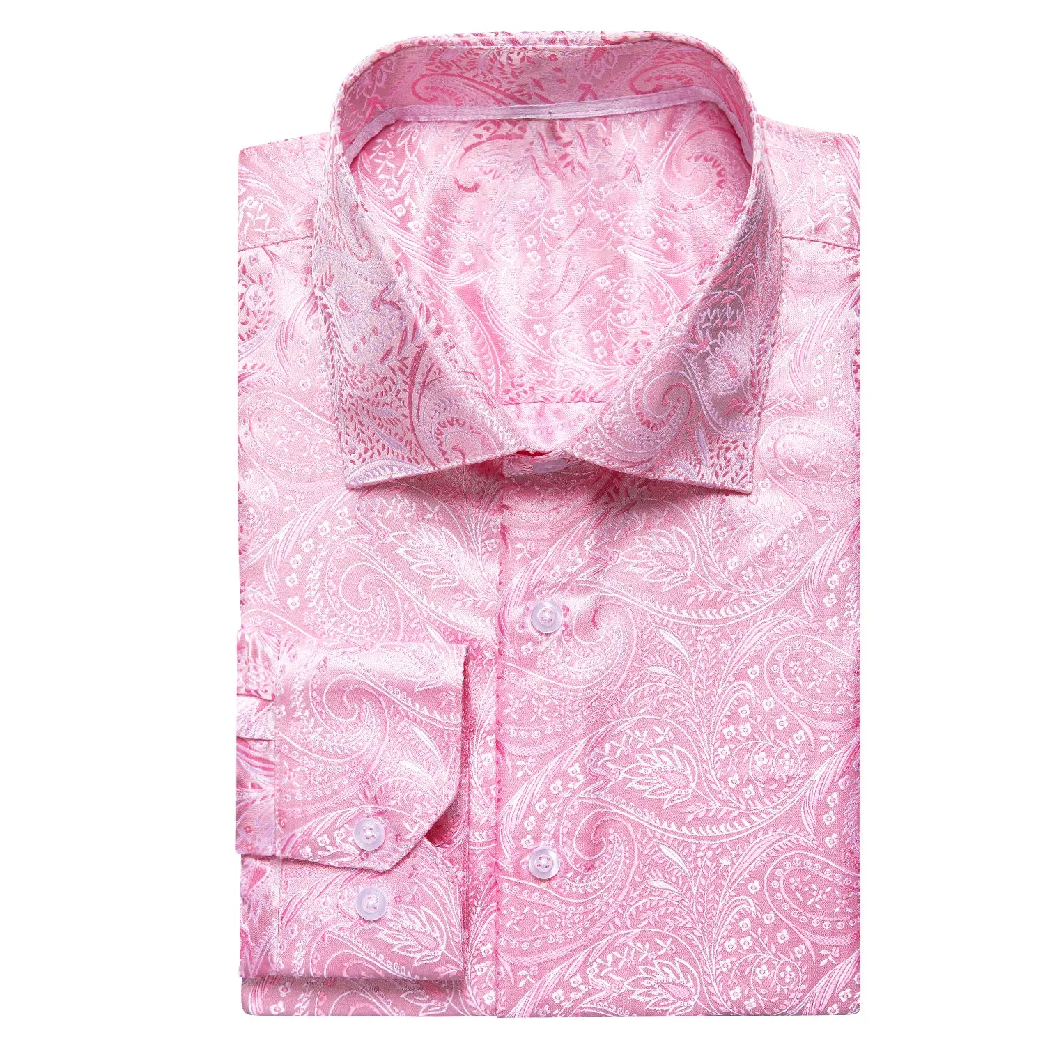 Hi-Tie Light Pink Shirt Baby Pink Paisley Silk Men's Long Sleeve Shirt