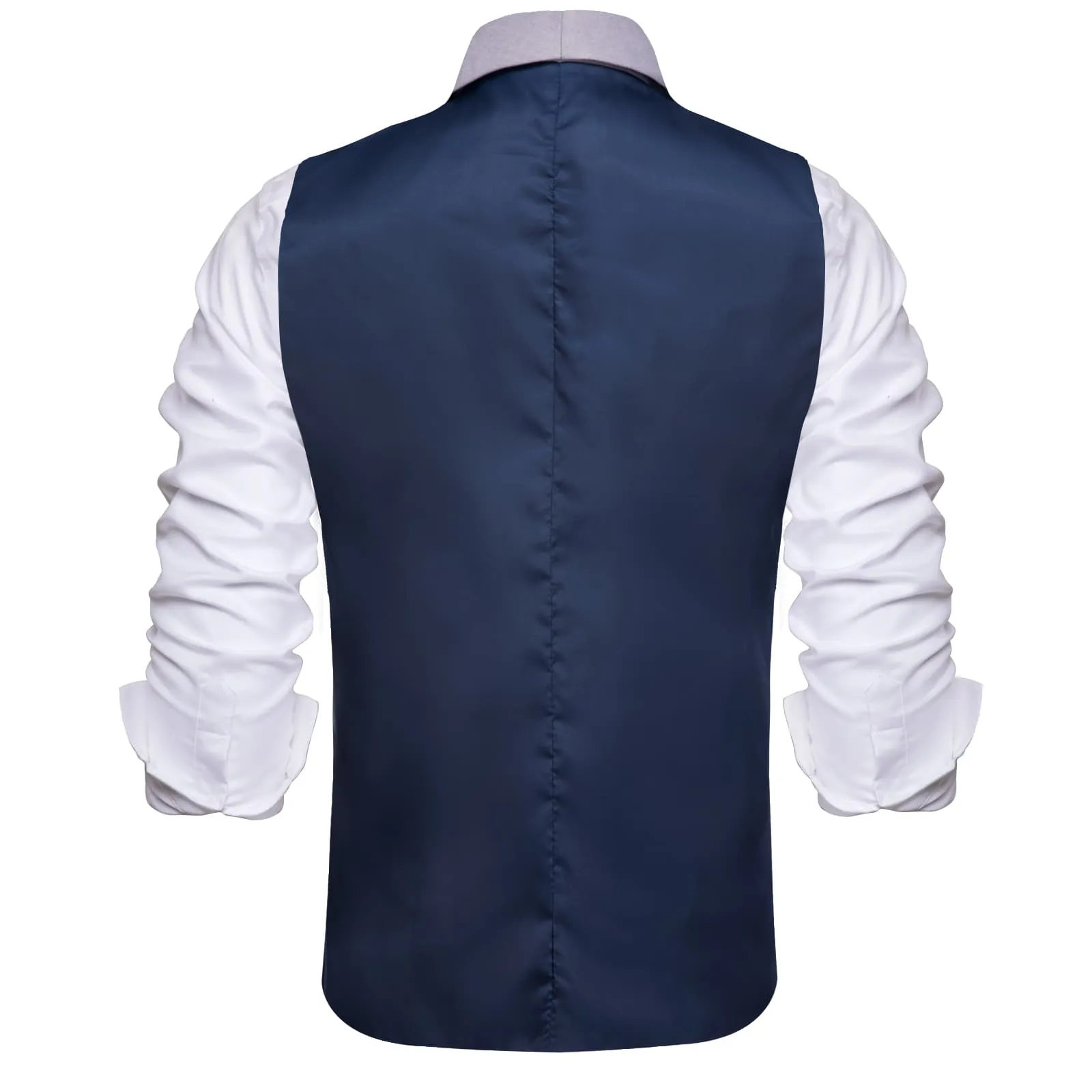 Hi-Tie LightGrey Shawl Collar Dark Blue Solid Waistcoat Formal Vests for Business