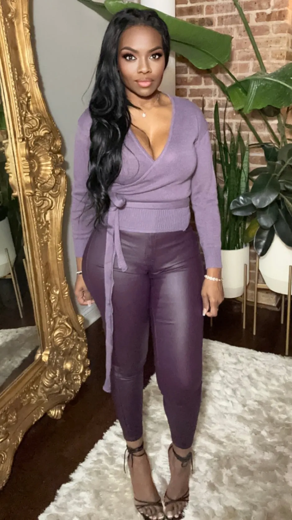 High Waist Vegan Leather Pants - Plum