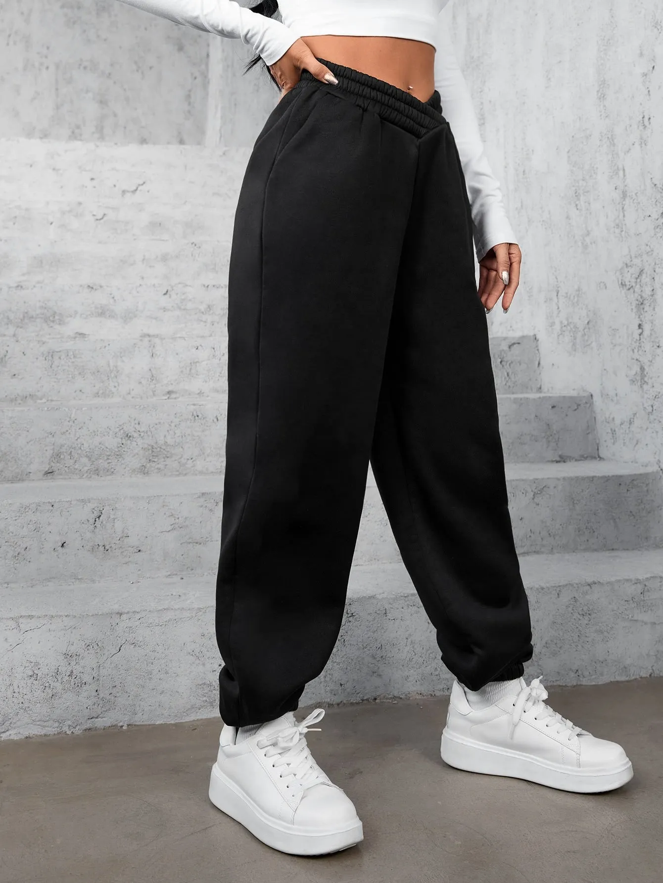 High-waisted Baggy Sweatpants Cross Waist Detail FW23