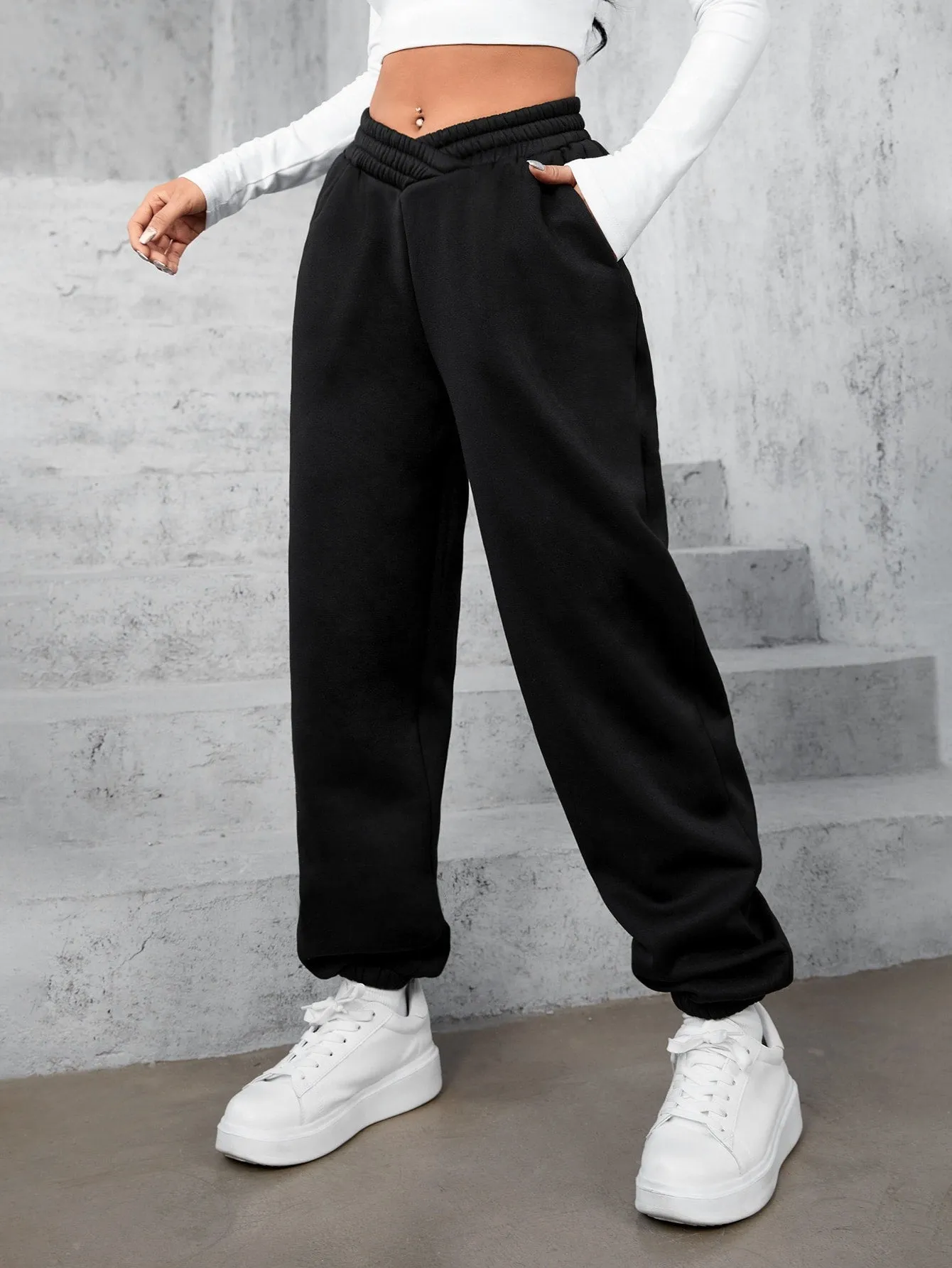 High-waisted Baggy Sweatpants Cross Waist Detail FW23