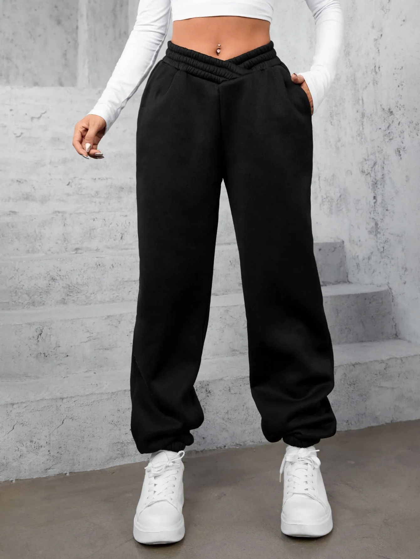 High-waisted Baggy Sweatpants Cross Waist Detail FW23