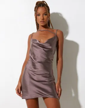 Iza Slip Dress in Satin Steel