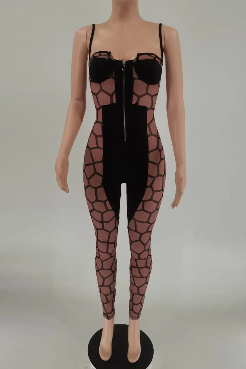 JB329 Mesh Graphic Jumpsuits