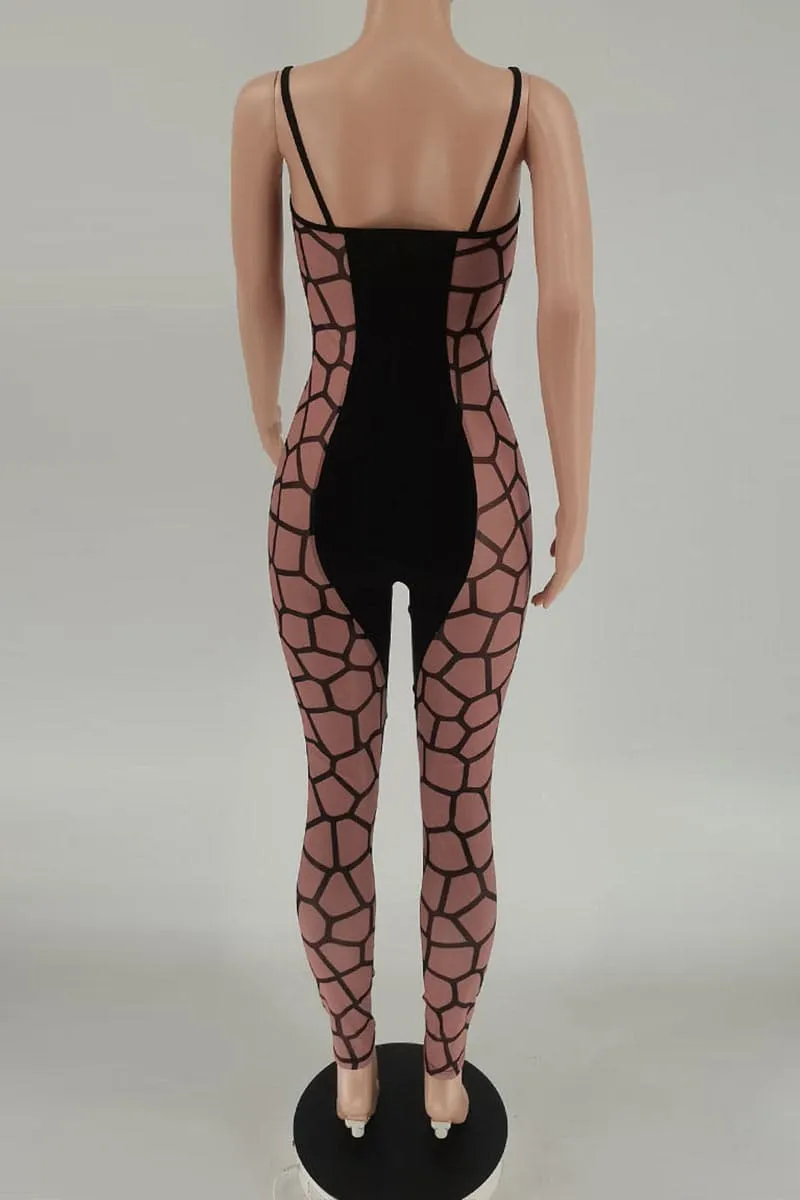 JB329 Mesh Graphic Jumpsuits