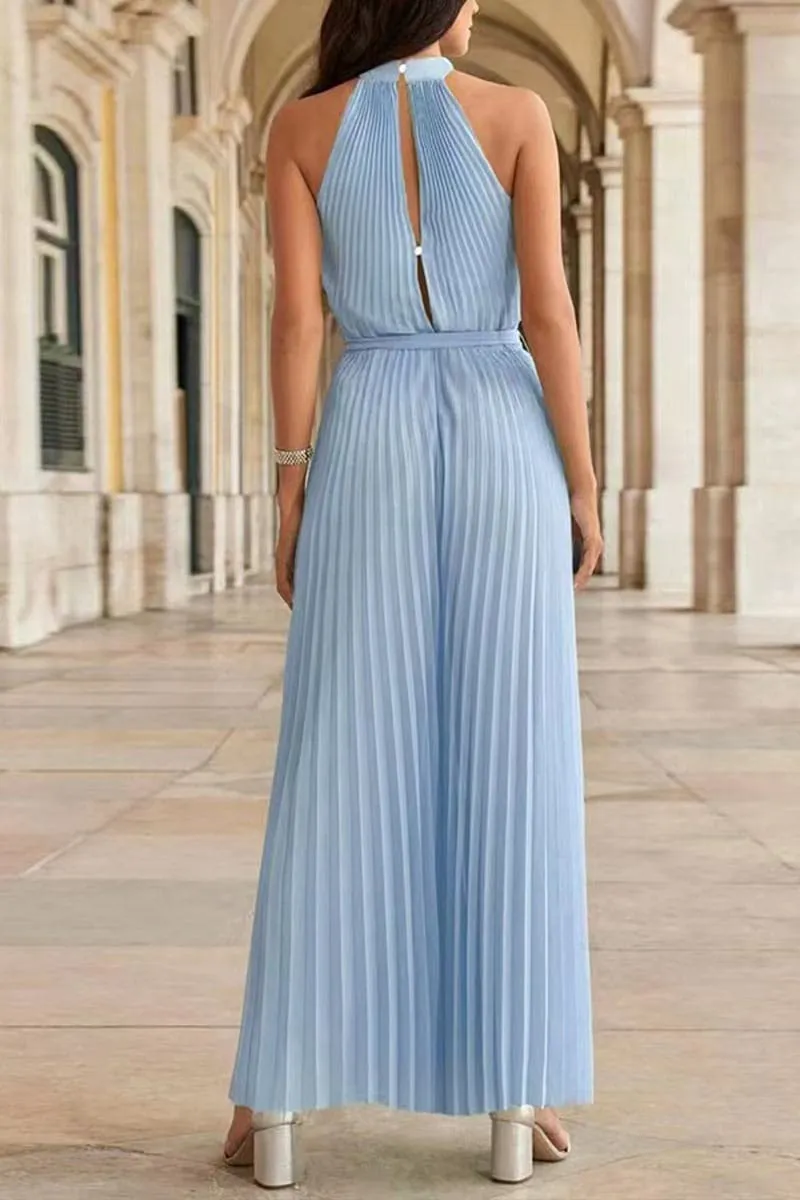 JB654 Halter Off ShoulderPleated Ruched Jumpsuit