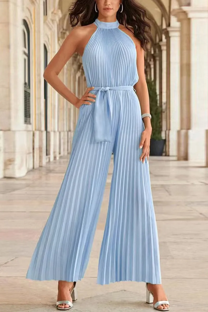 JB654 Halter Off ShoulderPleated Ruched Jumpsuit