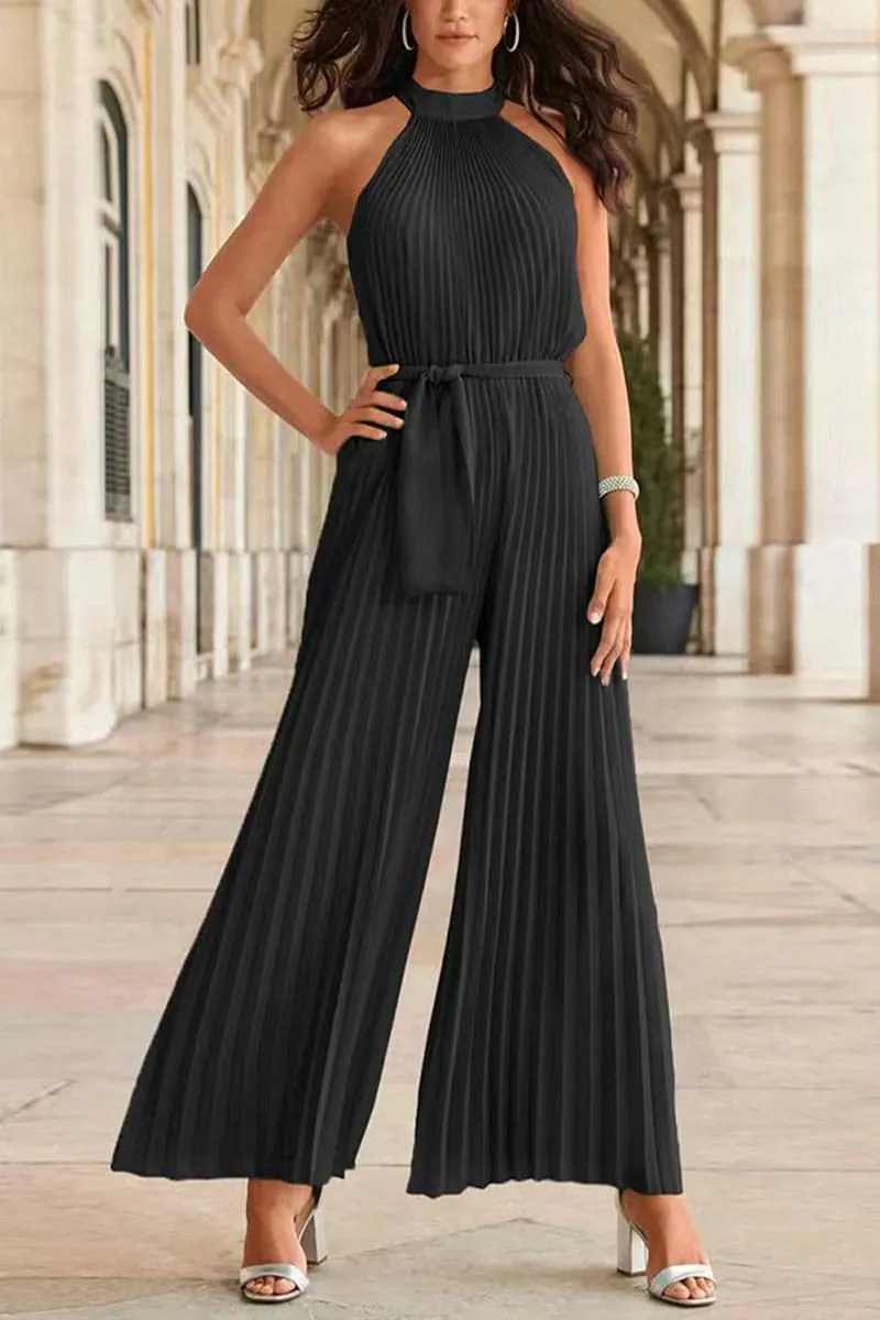 JB654 Halter Off ShoulderPleated Ruched Jumpsuit